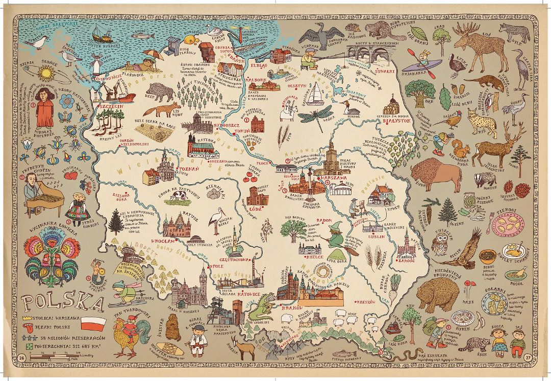 Detailed tourist illustrated map of Poland