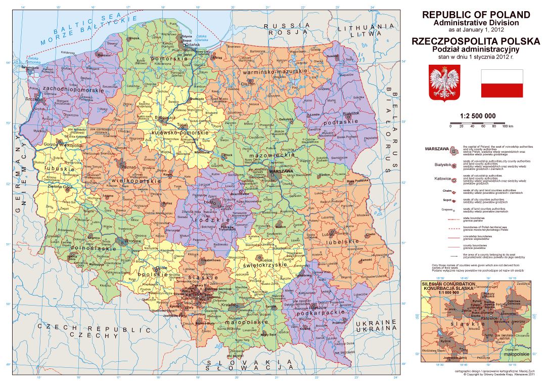 Large detailed political and administrative map of Poland with cities