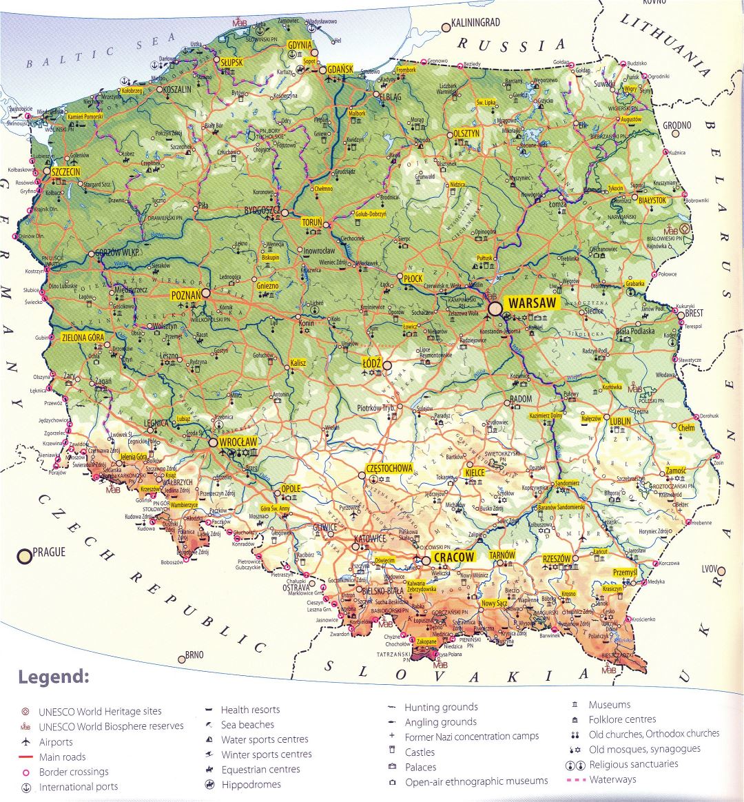 Large detailed tourist map of Poland