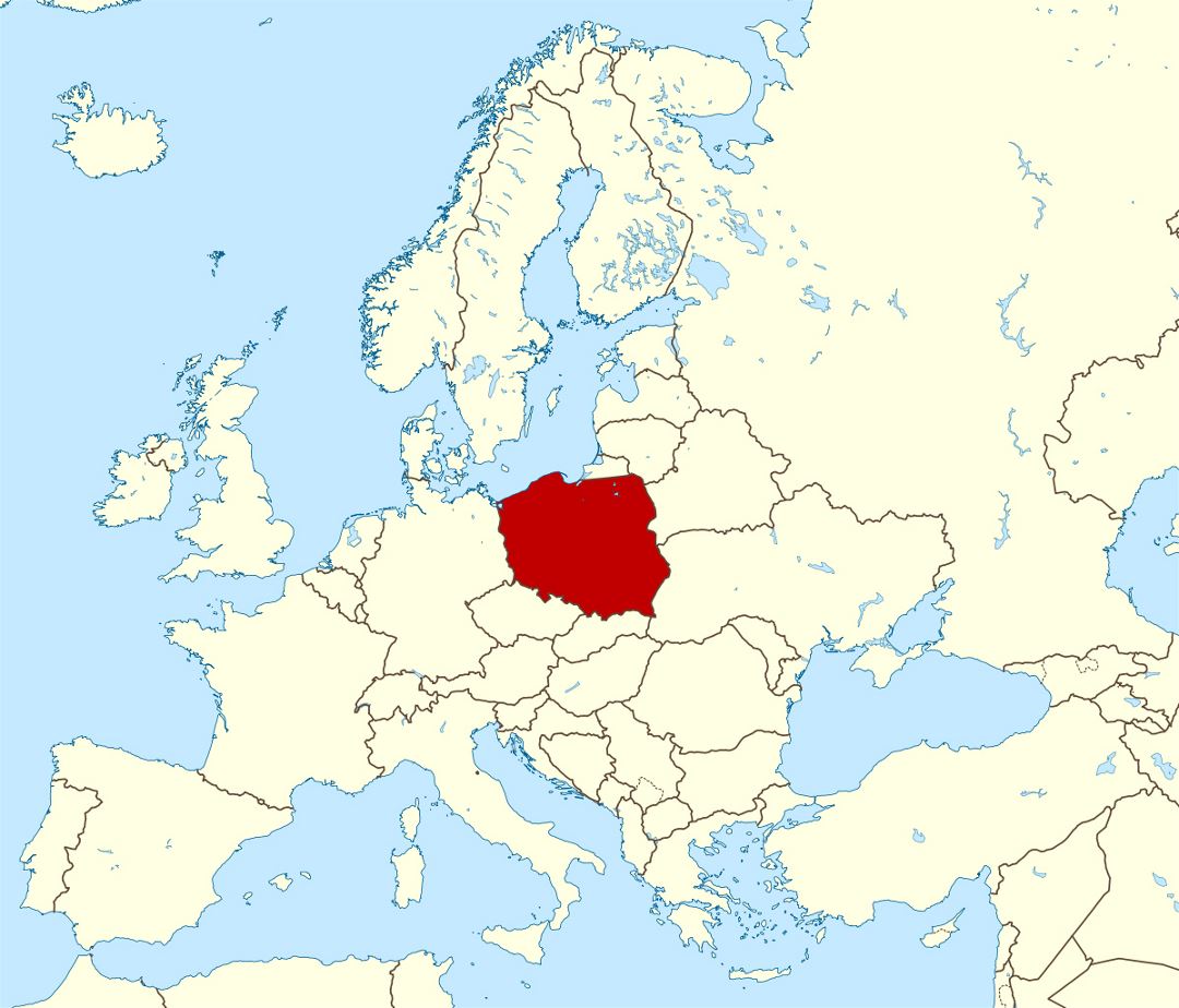 Large location map of Poland in Europe