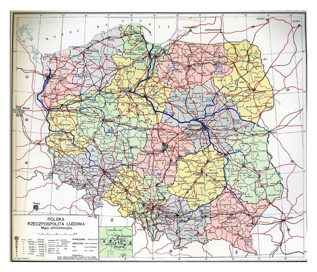 Political and administrative map of Poland with major cities