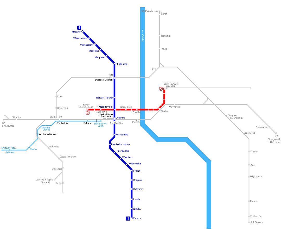 Metro map of Warsaw city