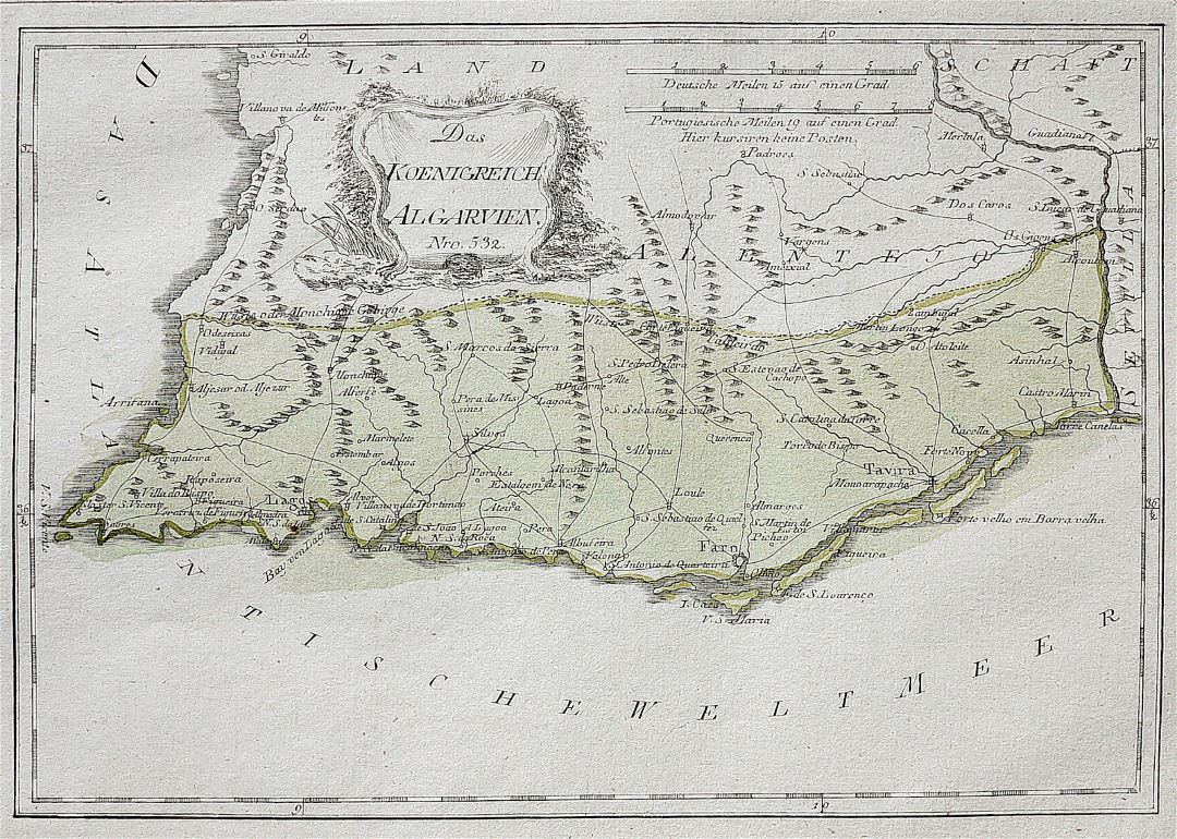 Detailed old map of Algarve