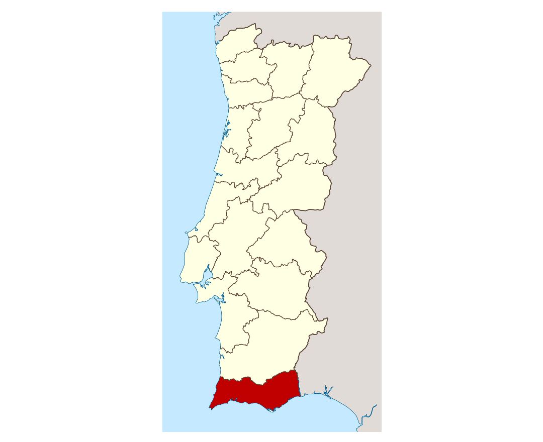 Physical Location Map of Algarve