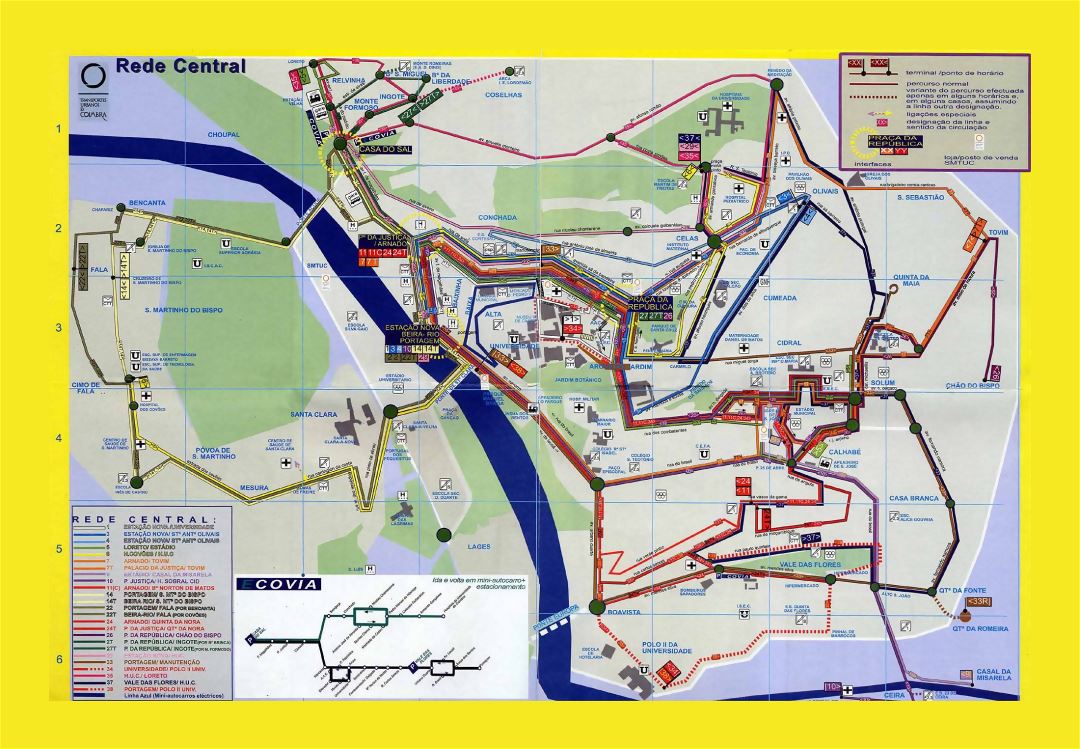 Large bus map of Coimbra city
