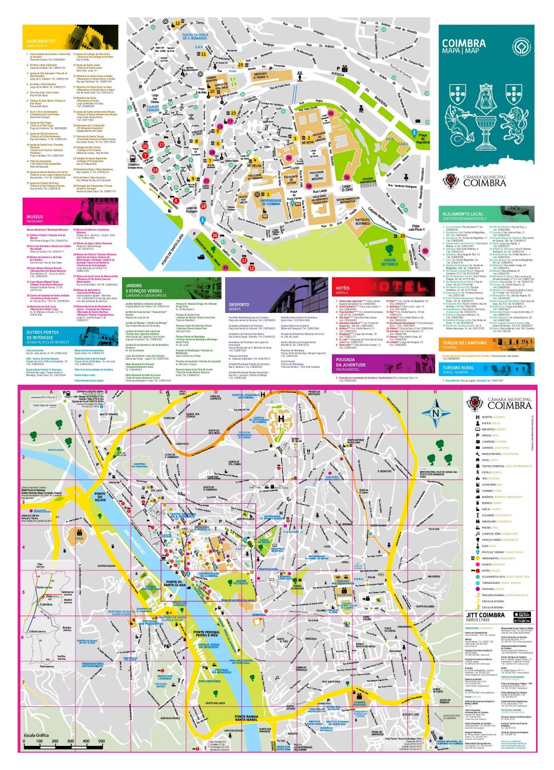 Large detailed tourist map of Coimbra city