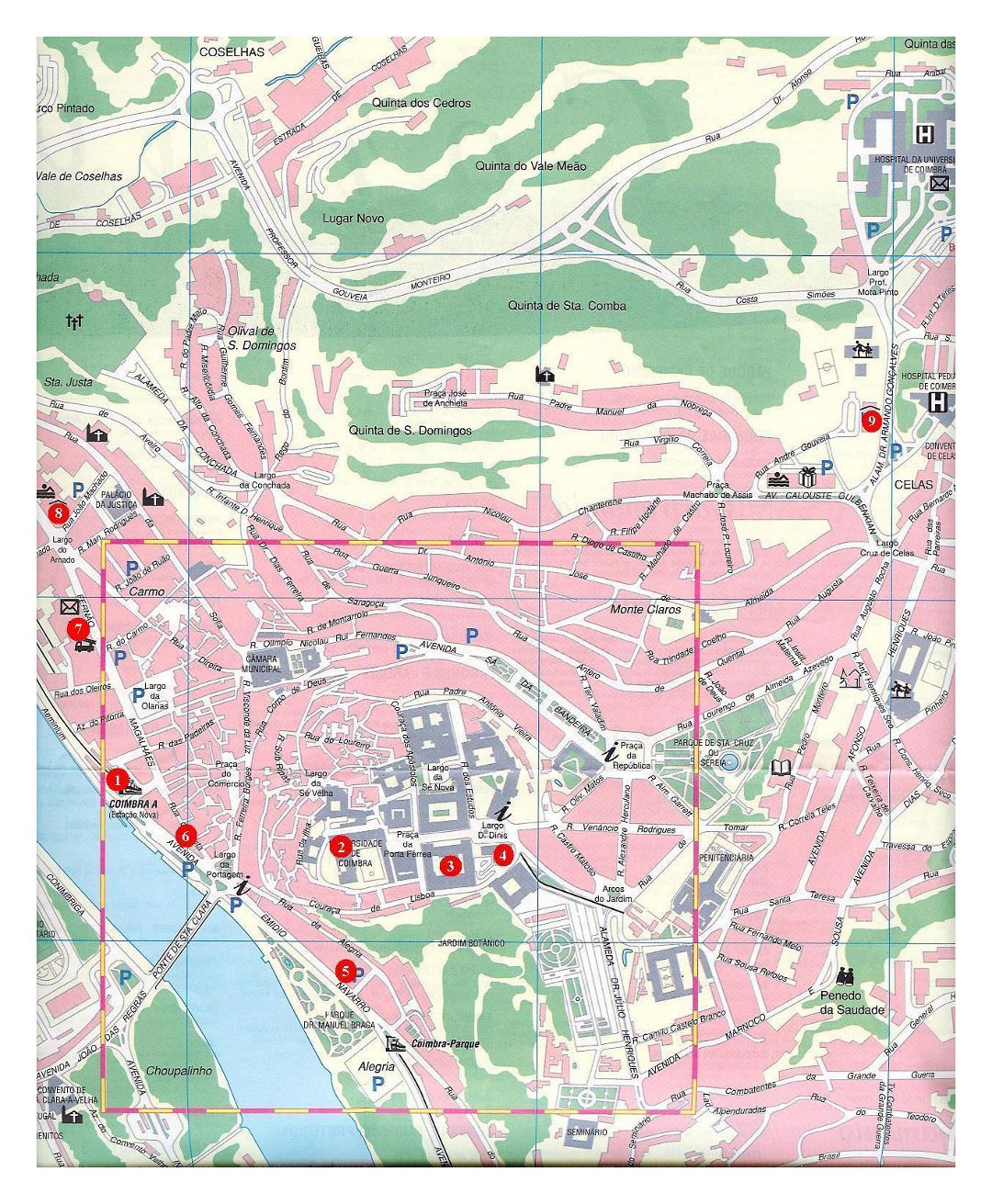 Large travel map of Coimbra city