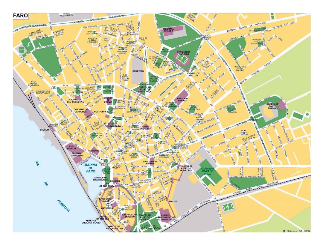 Detailed tourist map of Faro with street names