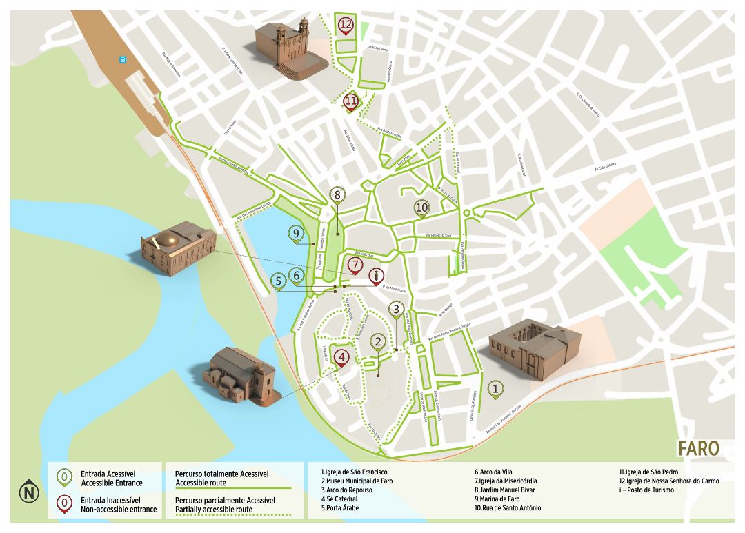 Large detailed tourist map of central part of Faro city