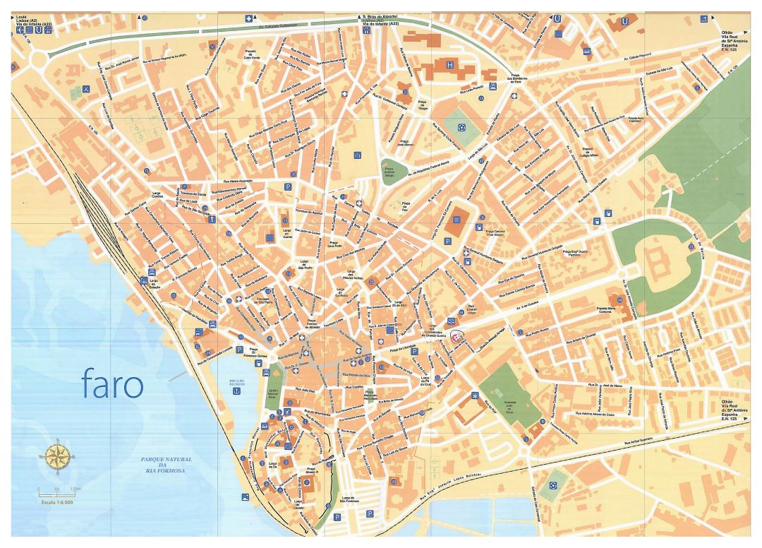 Large detailed tourist map of Faro city