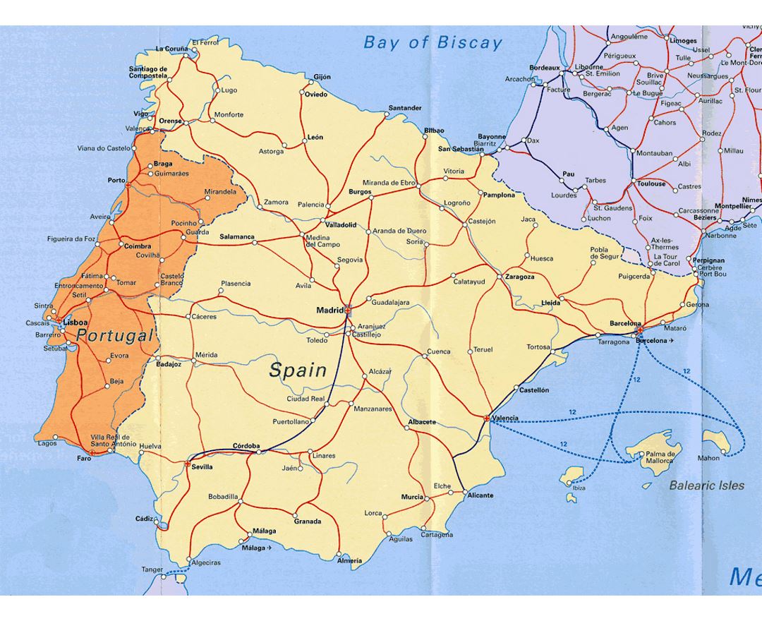 Large political and administrative map of Portugal with major cities, Portugal, Europe, Mapsland