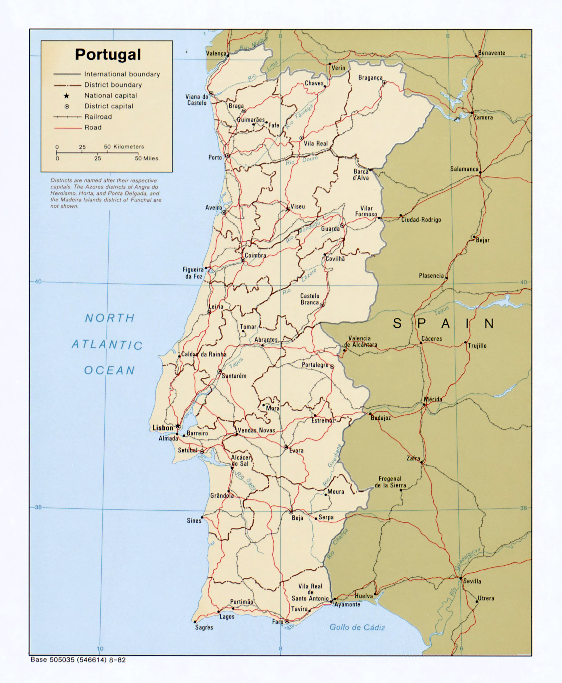 Large political and administrative map of Portugal with major cities, Portugal, Europe, Mapsland