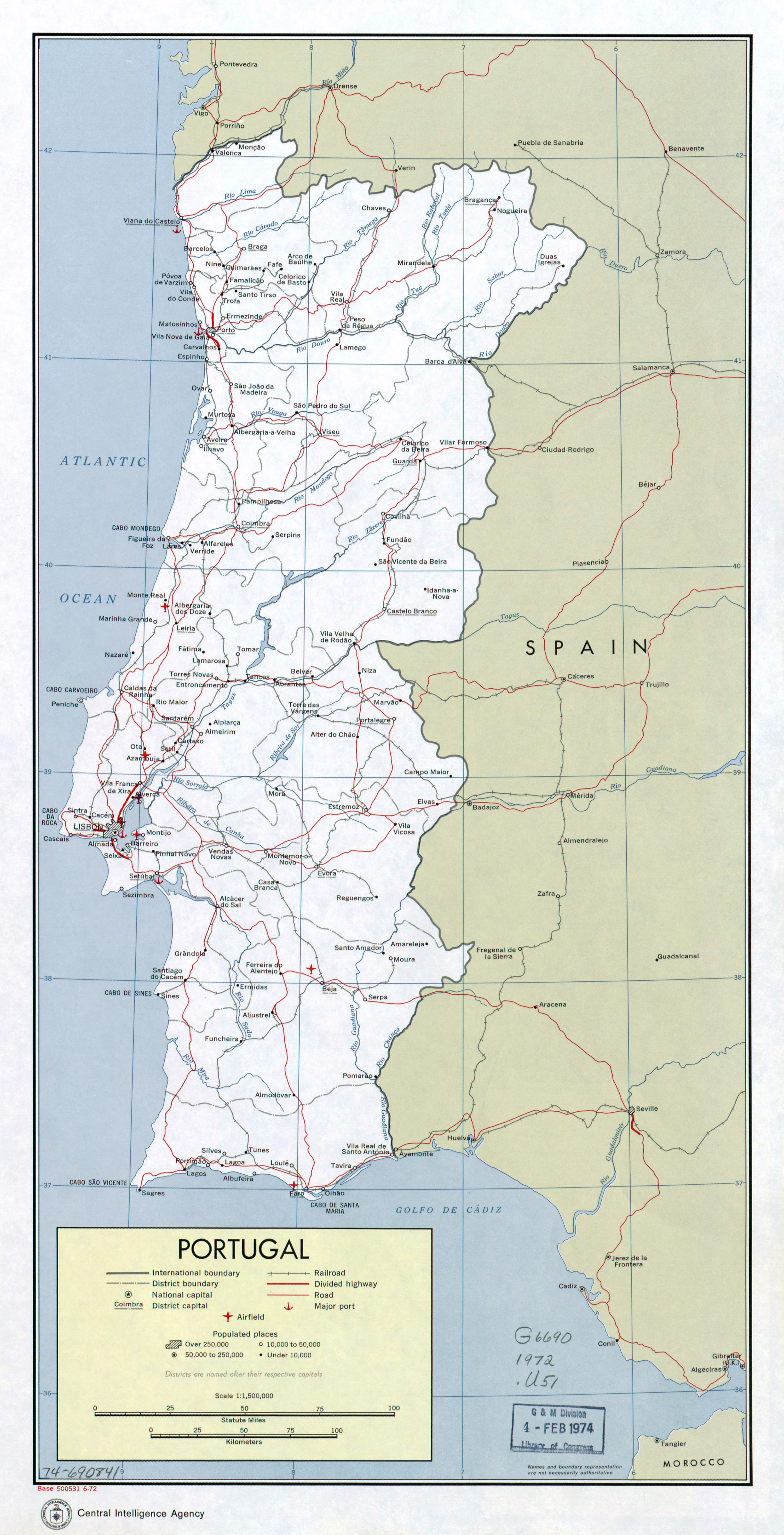 Large political and administrative map of Portugal with major cities, Portugal, Europe, Mapsland