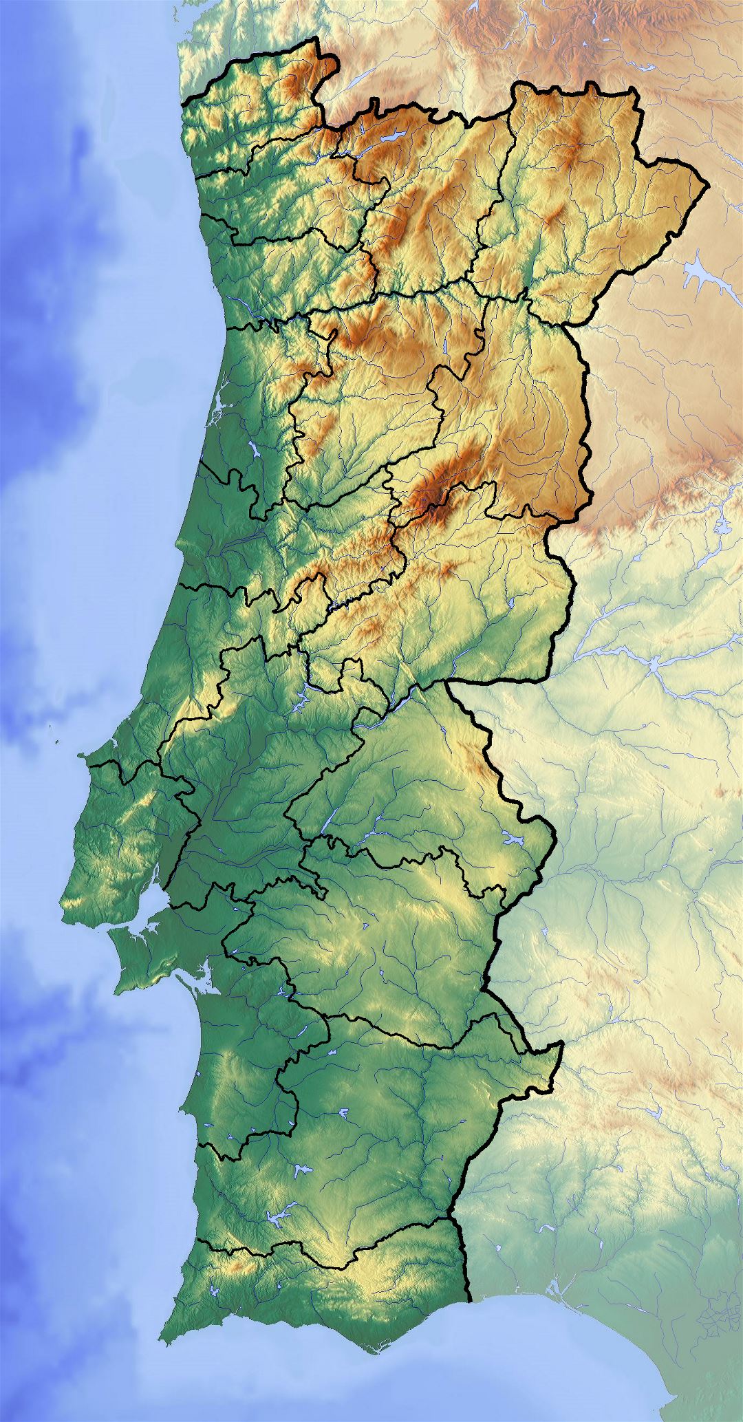 Large detailed relief map of Portugal