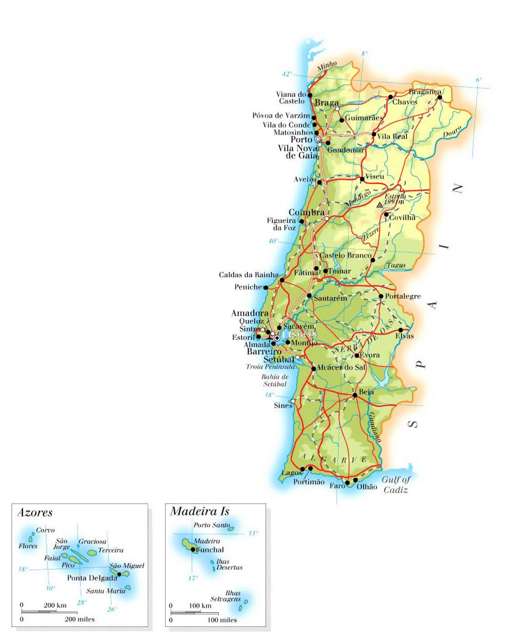 Large Detailed Physical Map Of Portugal Portugal Large Detailed