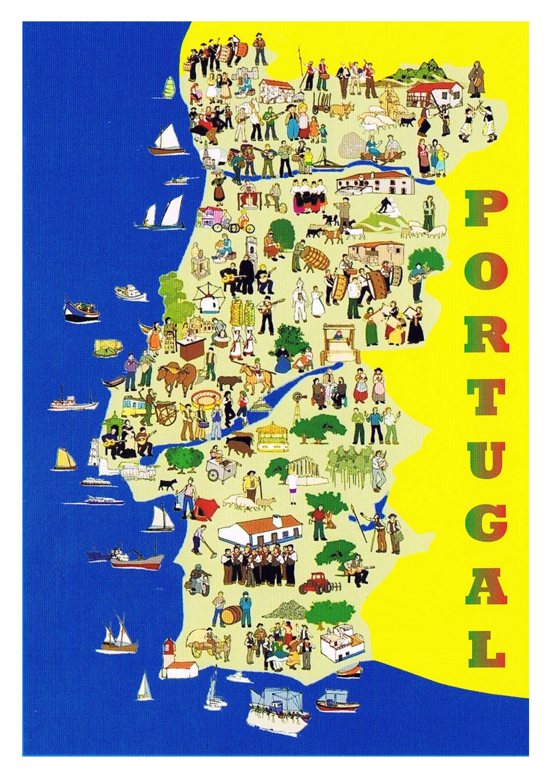 Large illustrated map of Portugal