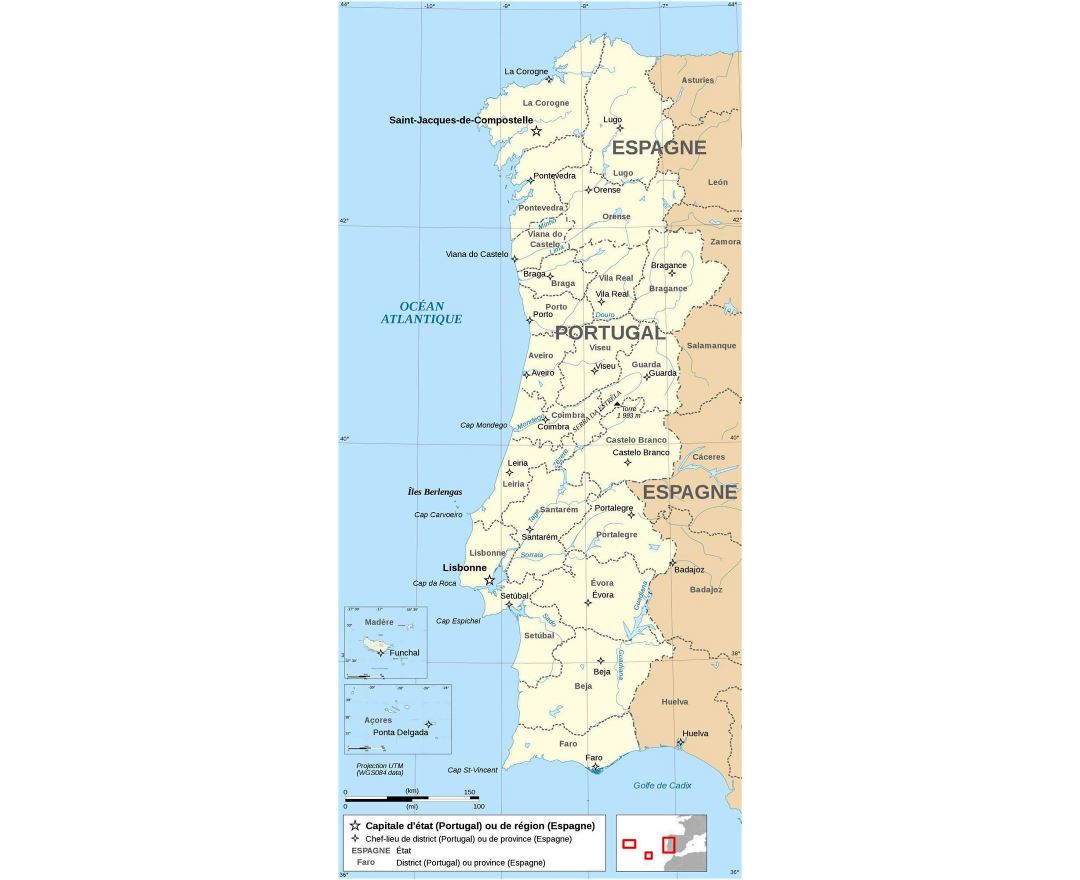 Large tourist map of Portugal with roads and cities, Portugal, Europe, Mapsland