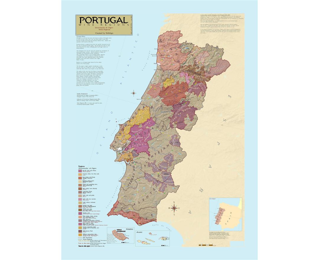 Large tourist map of Portugal with roads and cities, Portugal, Europe, Mapsland