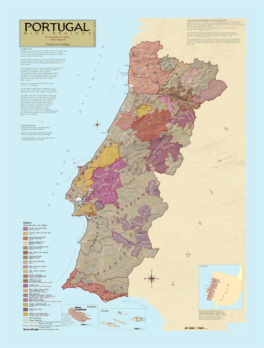 Large Portugal wine regions map