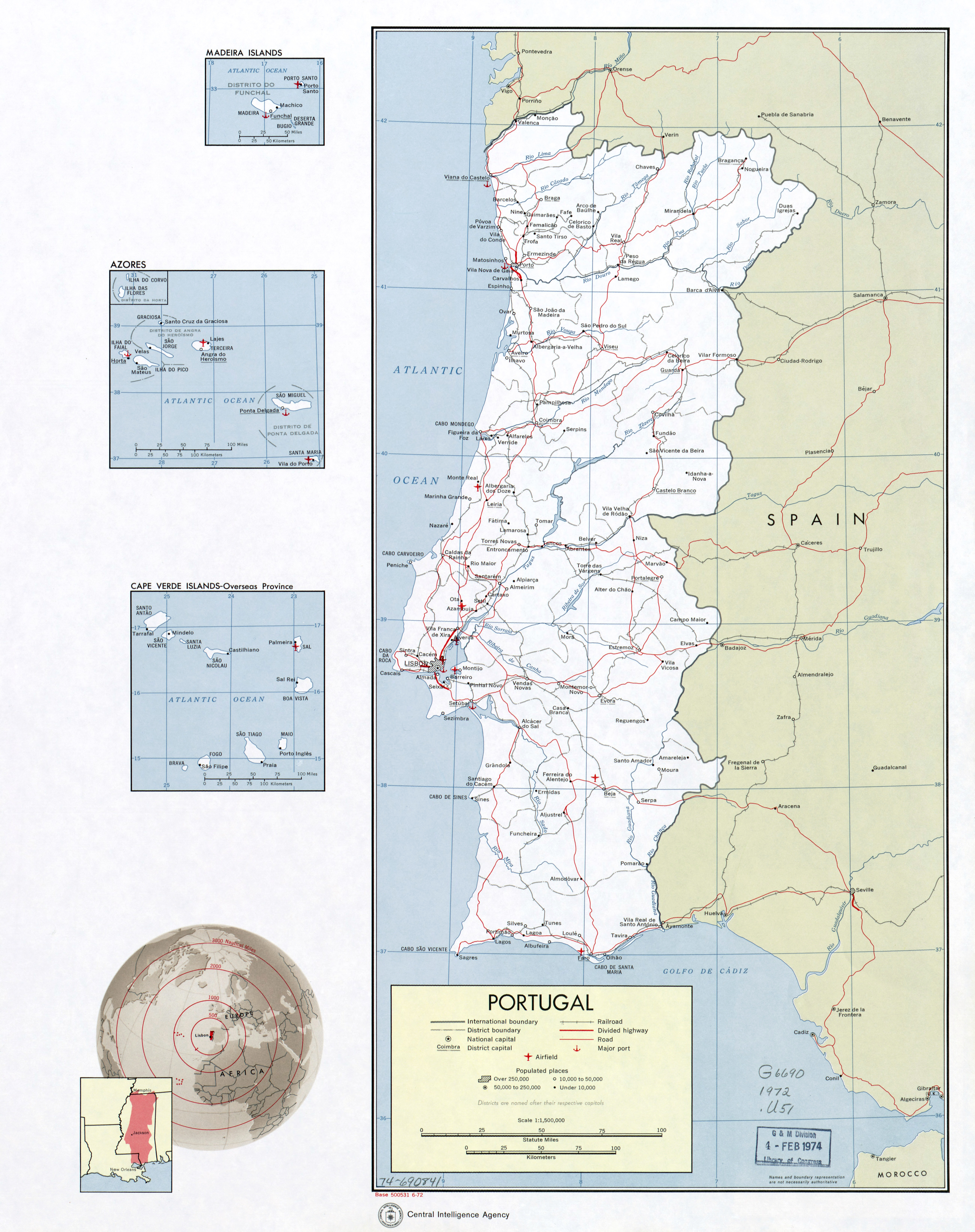 Large political and administrative map of Portugal with roads, cities and  airports, Portugal, Europe, Mapsland