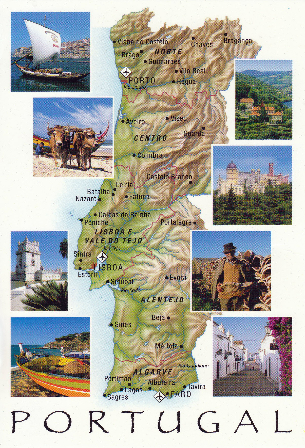 Large tourist map of Portugal with roads and cities, Portugal, Europe, Mapsland