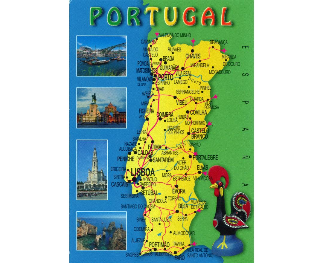 Large detailed road map of Algarve with cities and other marks, Algarve, Portugal, Europe, Mapsland