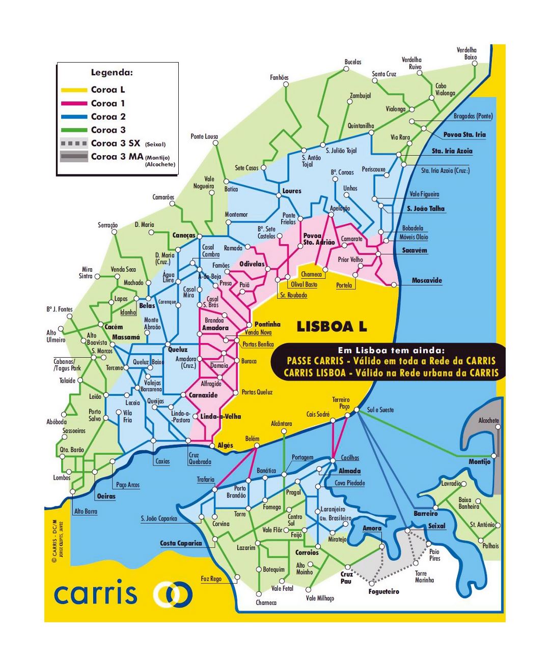 Detailed rail network map of Lisbon
