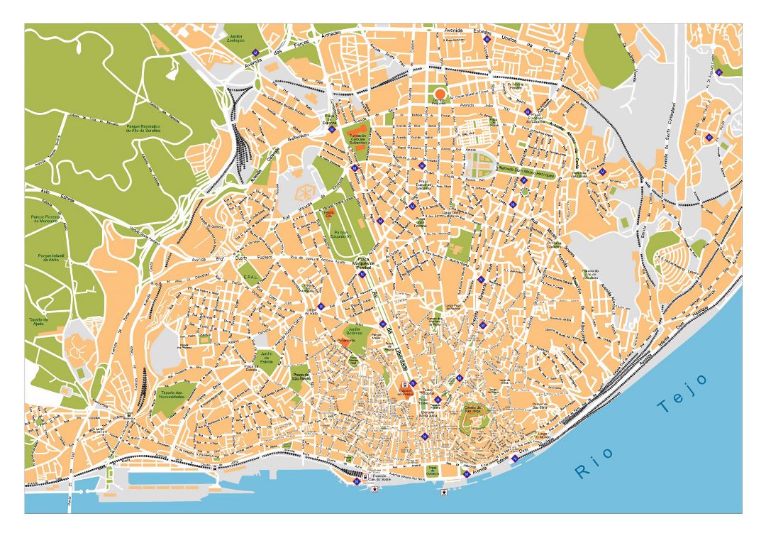 Detailed road map of Lisbon