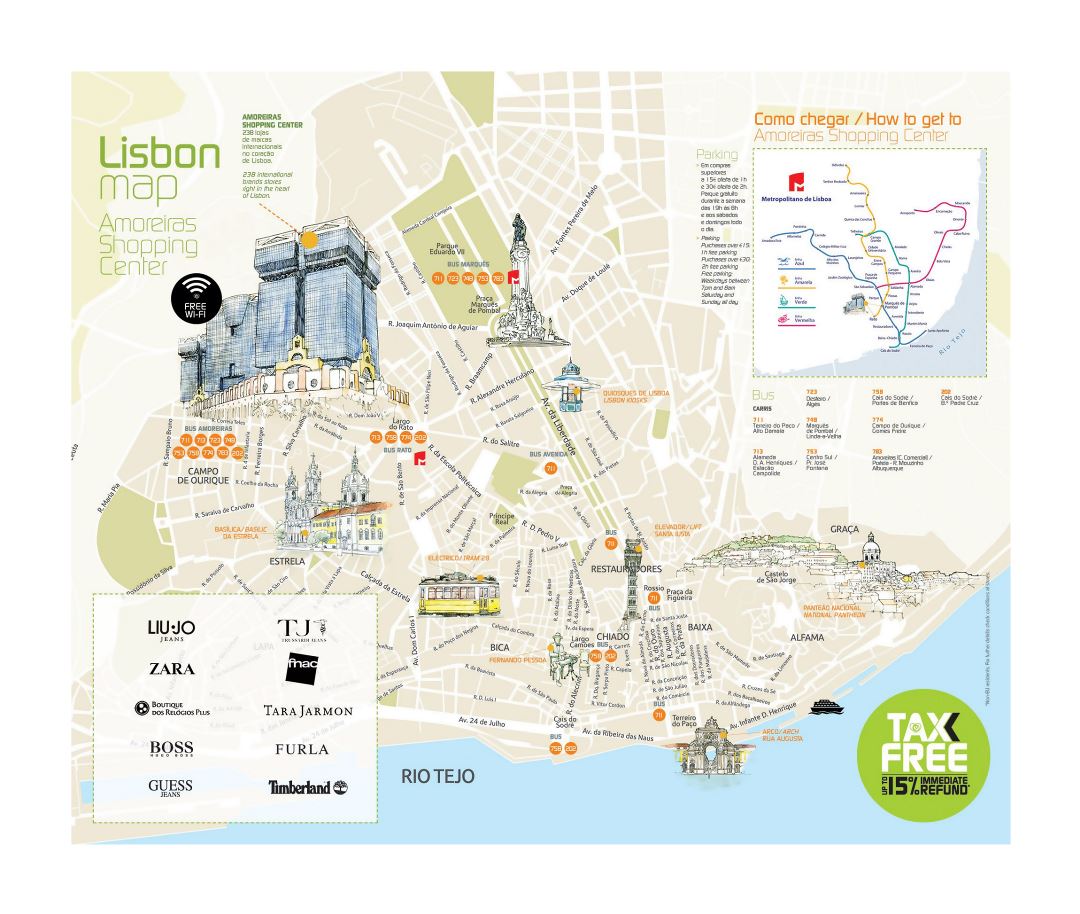Large detailed Lisbon city travel map
