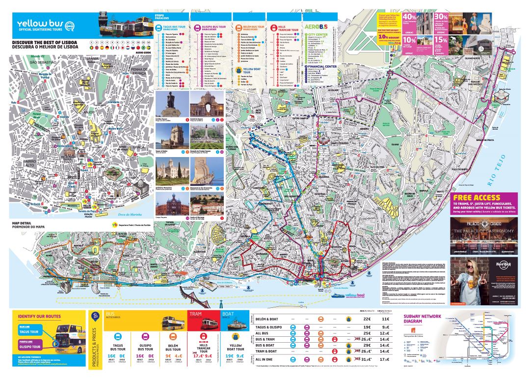 Large detailed Lisbon sightseeing map