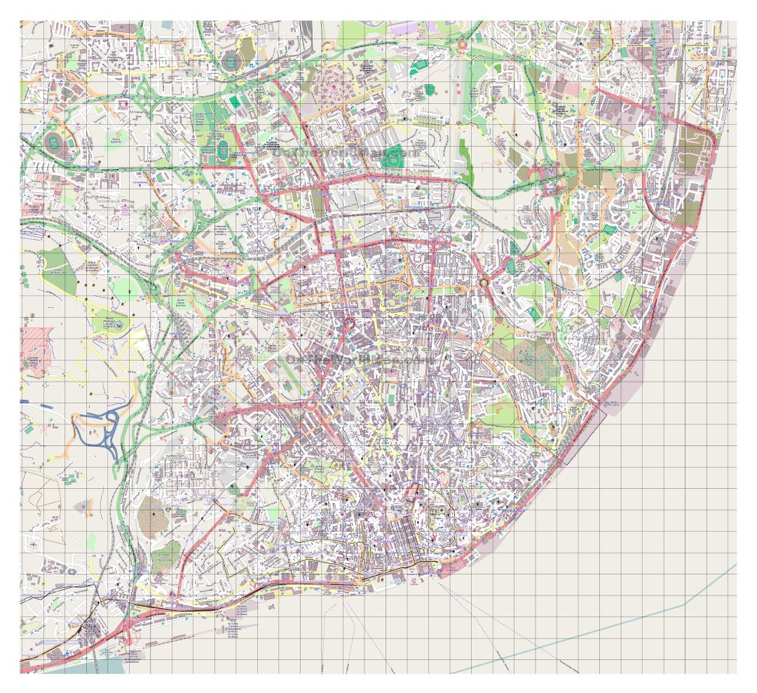 Large detailed map of Lisbon with street names