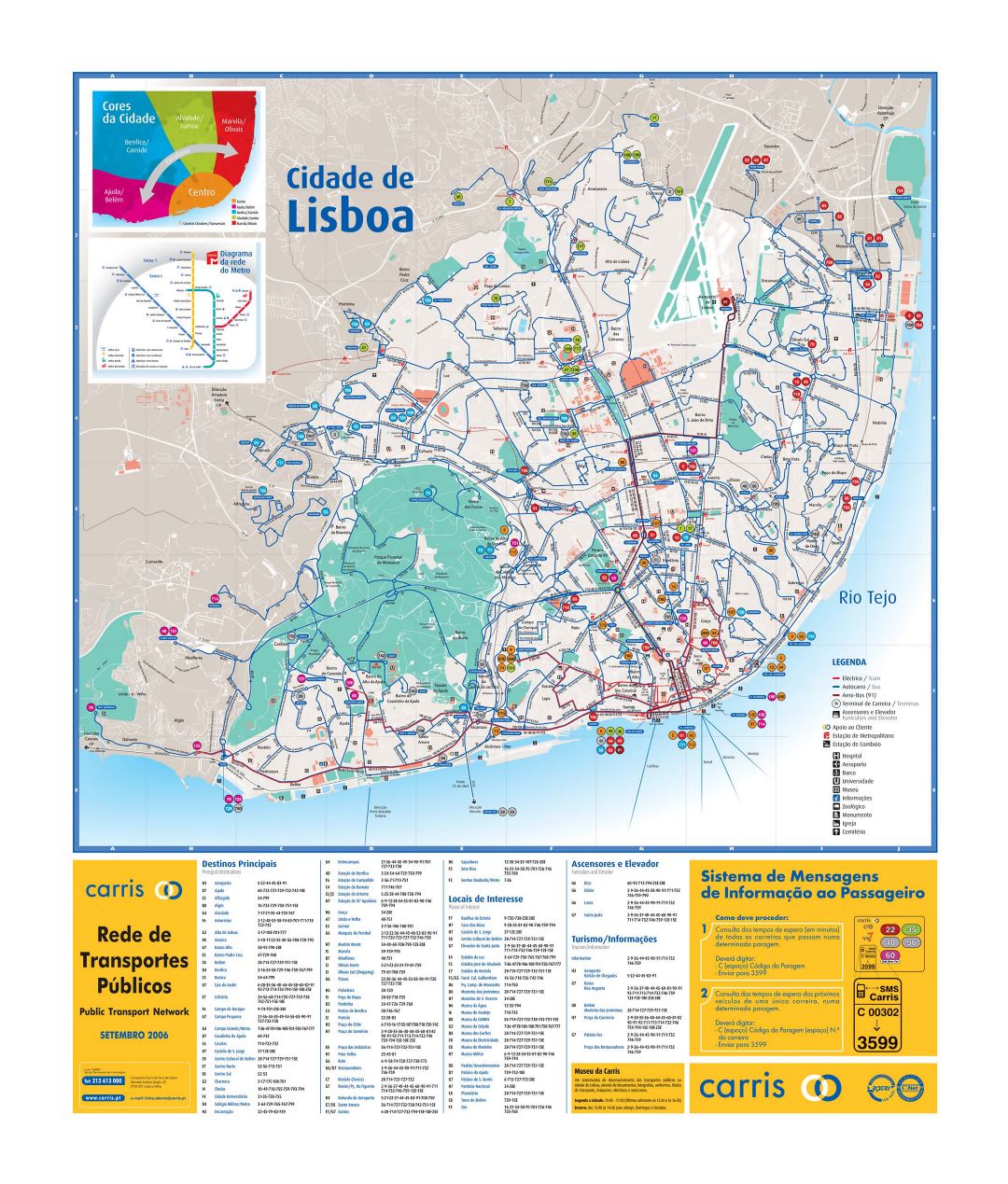 Large detailed public transport map of Lisbon city
