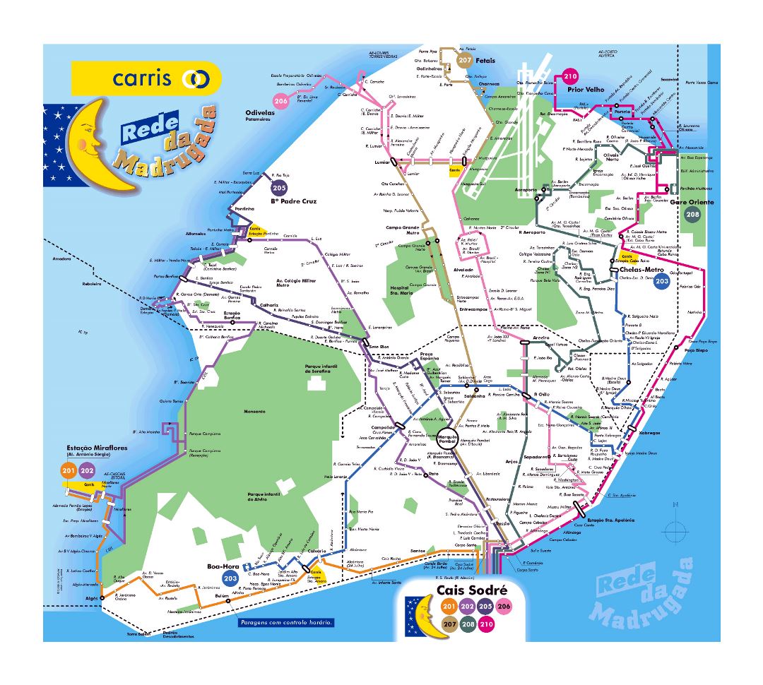 Large Lisbon public transport network map