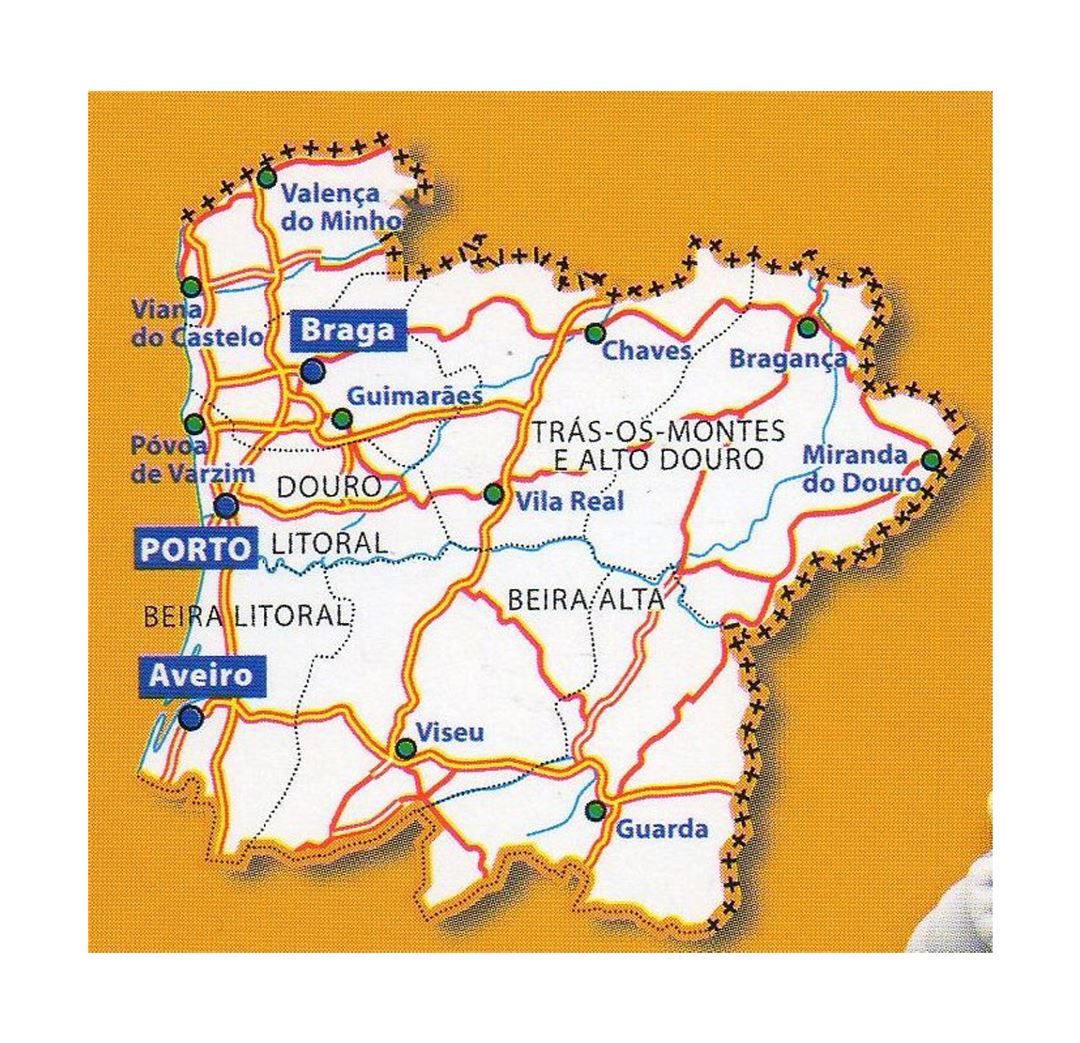Detailed map of Northern Portugal with cities and roads
