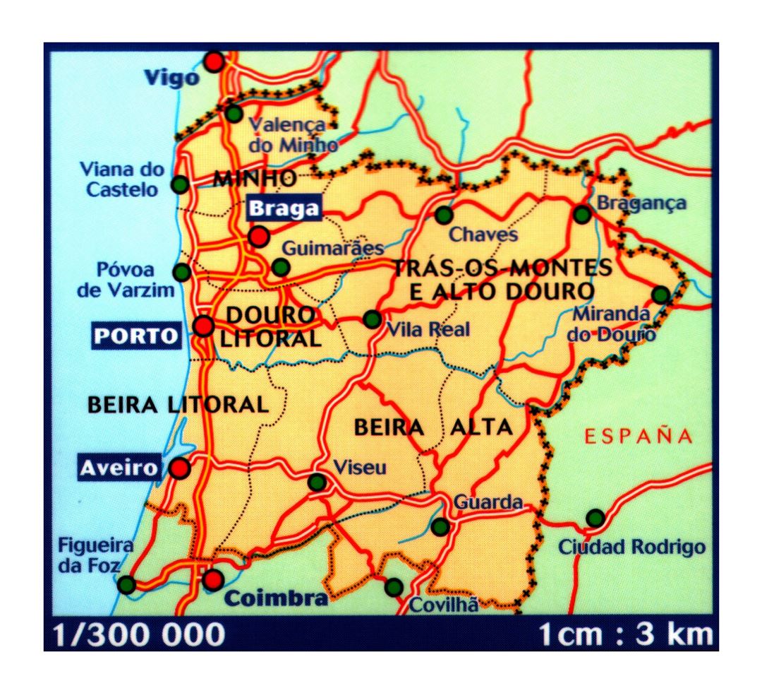 Detailed map of Northern Portugal with large cities and major roads