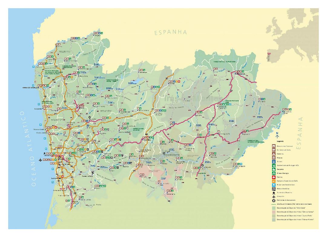 Large travel map of Northern Portugal