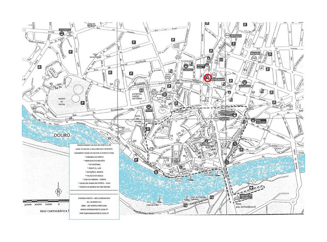 Detailed tourist map of central part of Porto city
