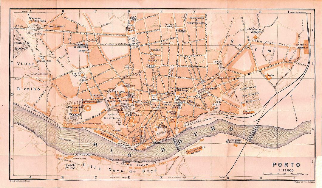 Large old map of Porto city - 1908
