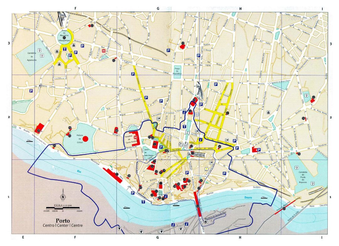 Large tourist map of central part of Porto city