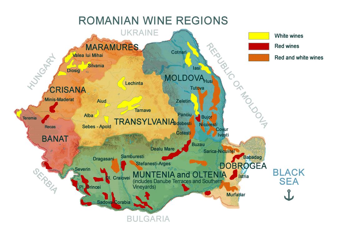 Large map of Romanian wine regions