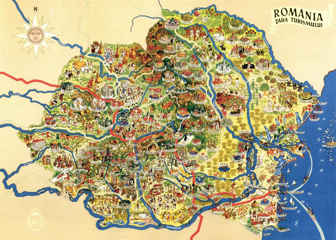 Large scale tourist illustrated map of Romania