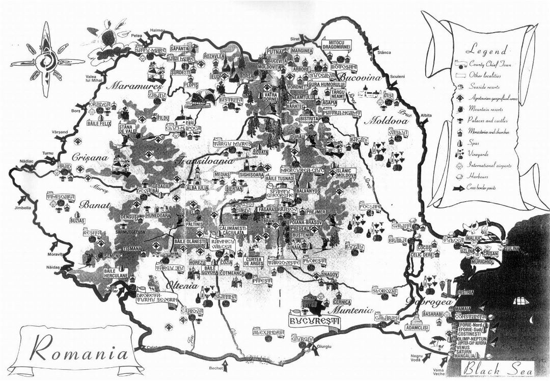 Large tourist map of Romania