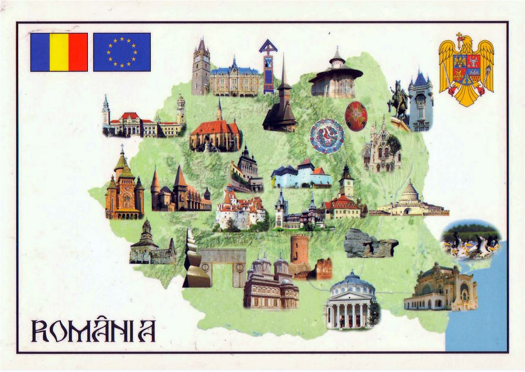 Large travel map of Romania
