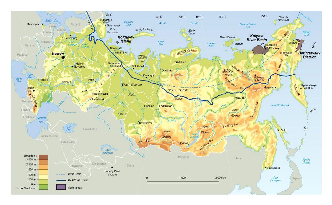 Detailed elevation map of Russia