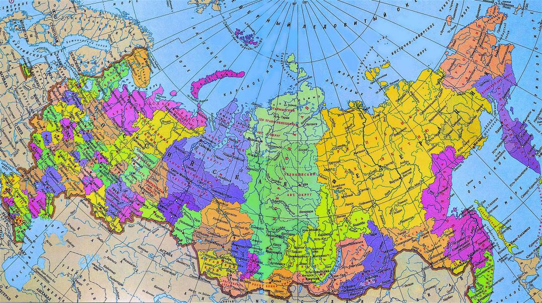 Detailed political and administrative map of Russia with cities in russian