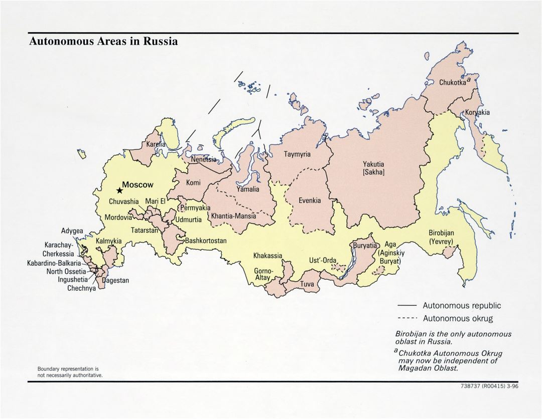 Large detailed map of Autonomous Areas of Russia - 1996
