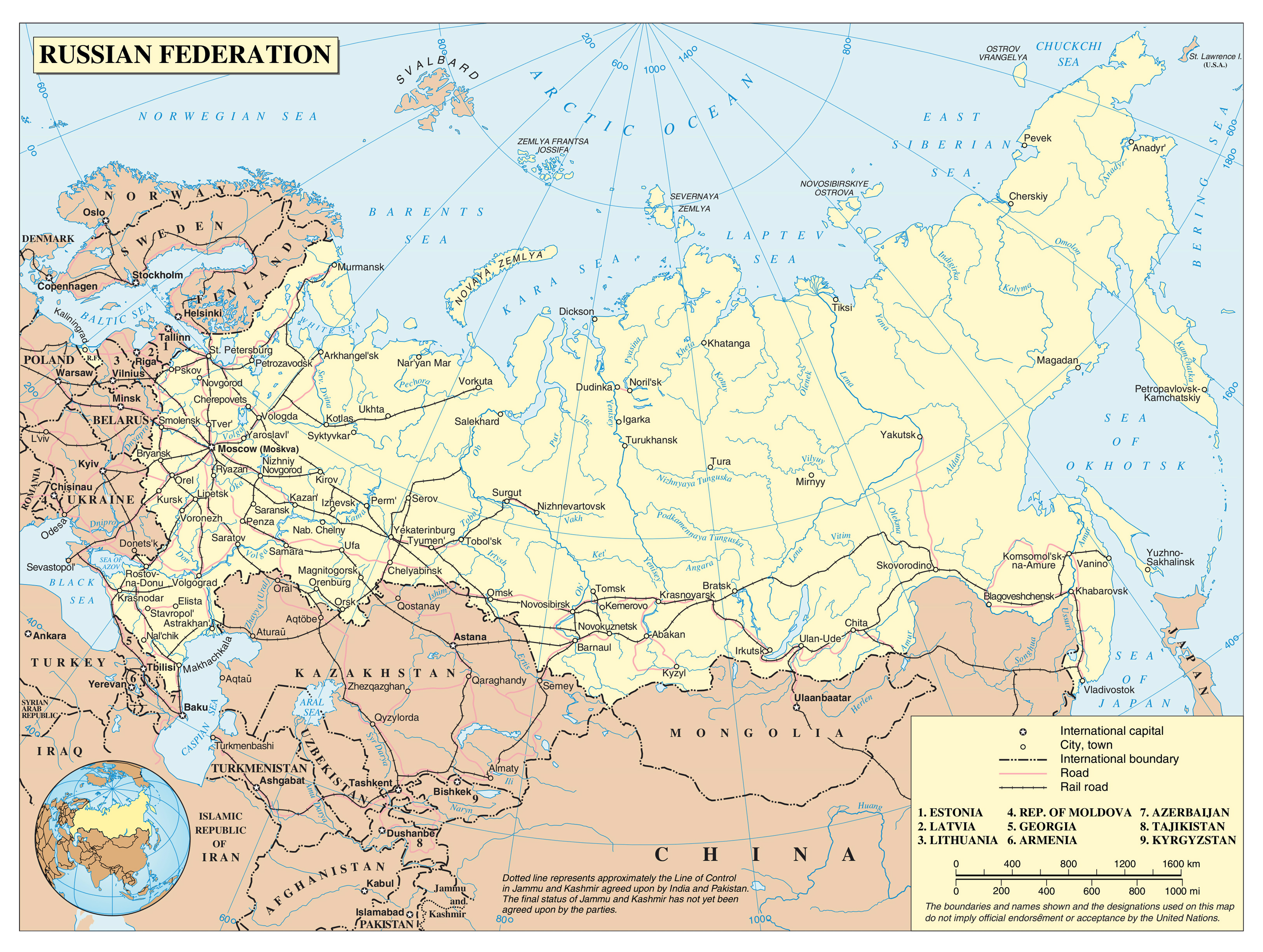 Large Political Map Of Russia With Roads Railroads And Major