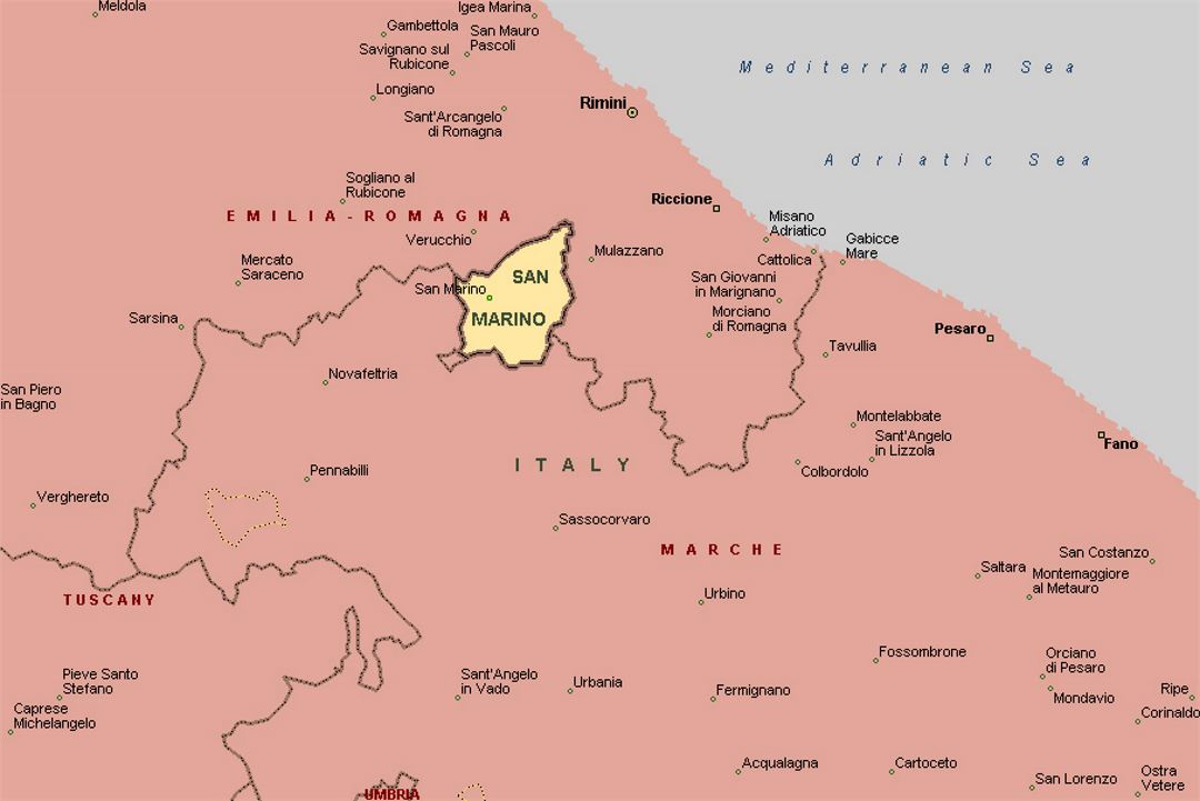 San Marino on map of Italy