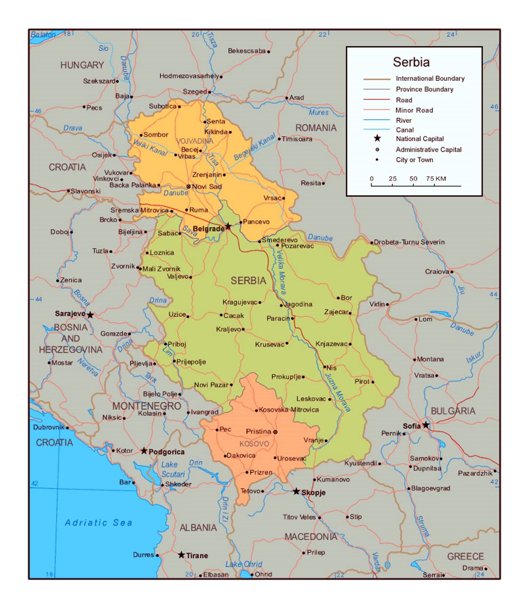 Political map of Serbia