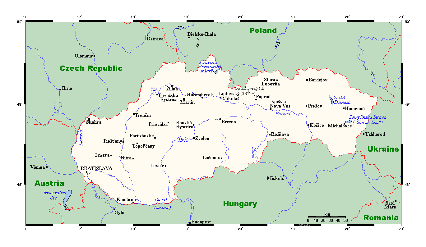 Detailed Map Of Slovakia With Major Cities Slovakia Europe Mapsland Maps Of The World